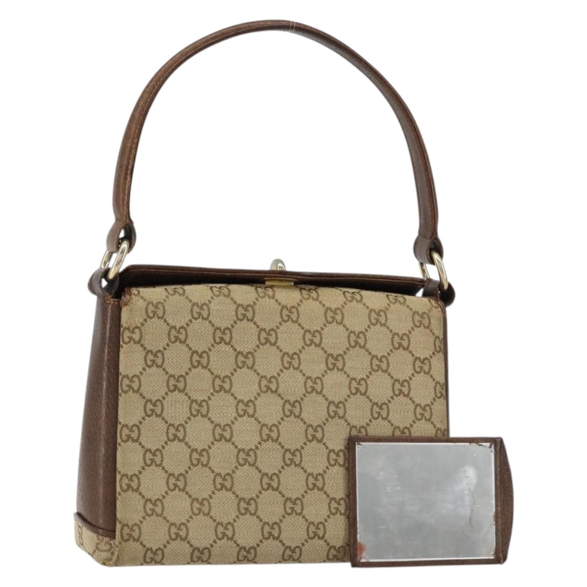 GUCCI GG Canvas Hand Bag Beige Gold Auth 152647