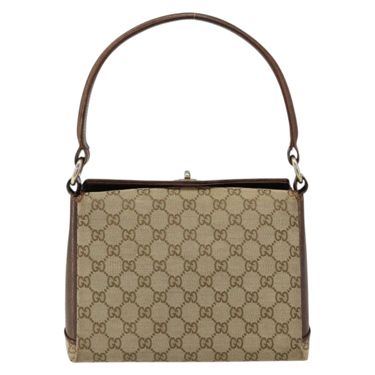 GUCCI GG Canvas Hand Bag Beige Gold Auth 152647