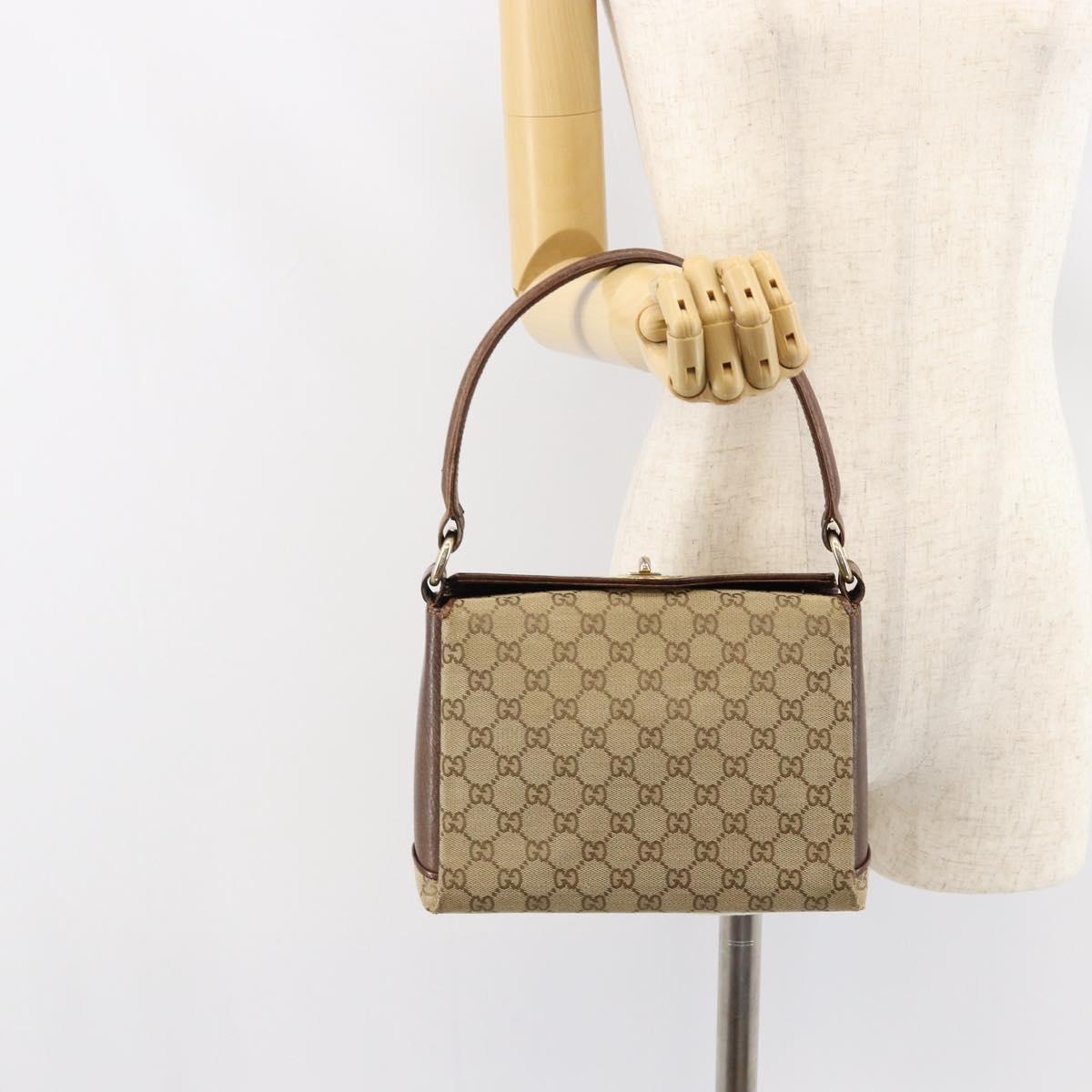 GUCCI GG Canvas Hand Bag Beige Gold Auth 152647
