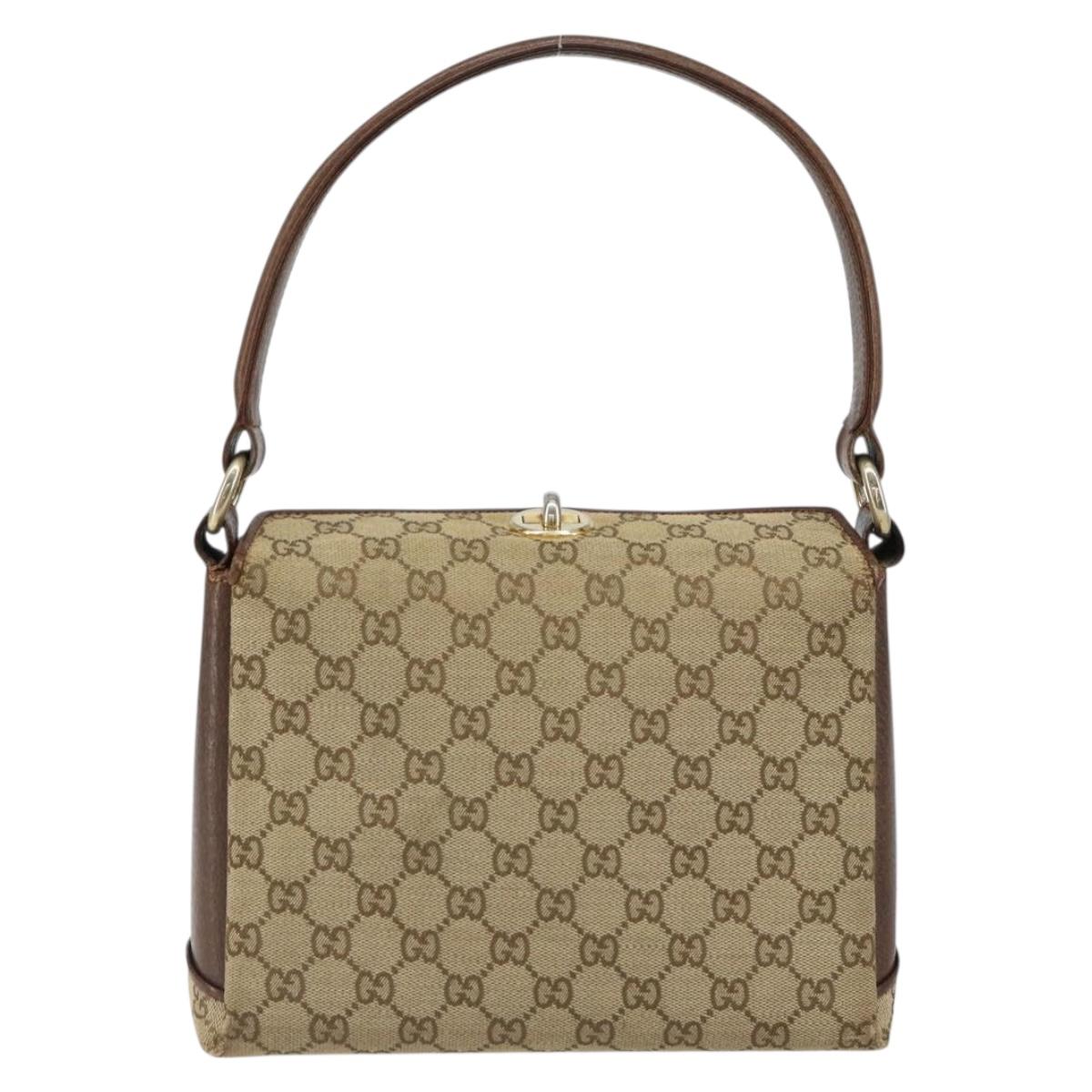 GUCCI GG Canvas Hand Bag Beige Gold Auth 152647