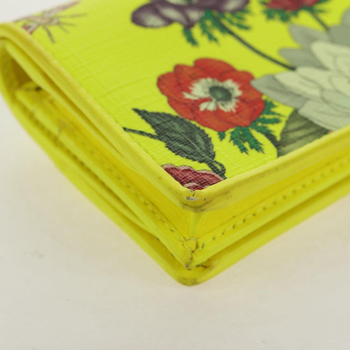 GUCCI Floral Bifold Wallet Leather Yellow 536353 Auth 152674V