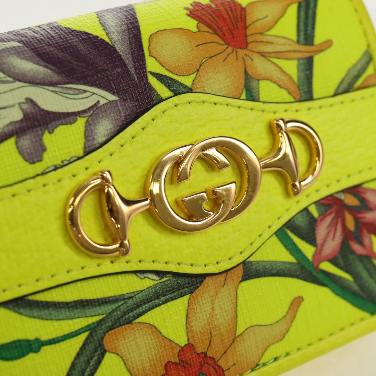GUCCI Floral Bifold Wallet Leather Yellow 536353 Auth 152674V