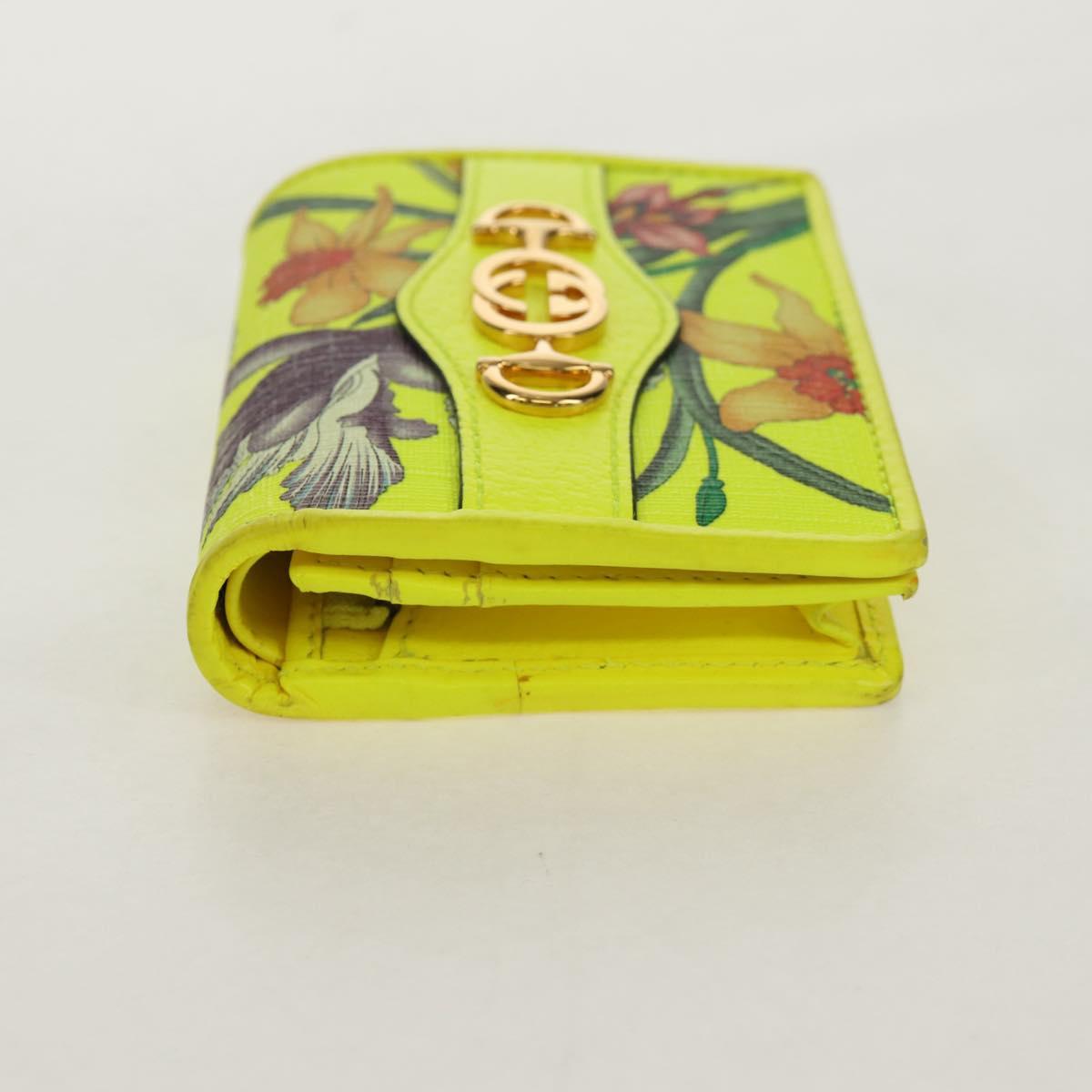 GUCCI Floral Bifold Wallet Leather Yellow 536353 Auth 152674V