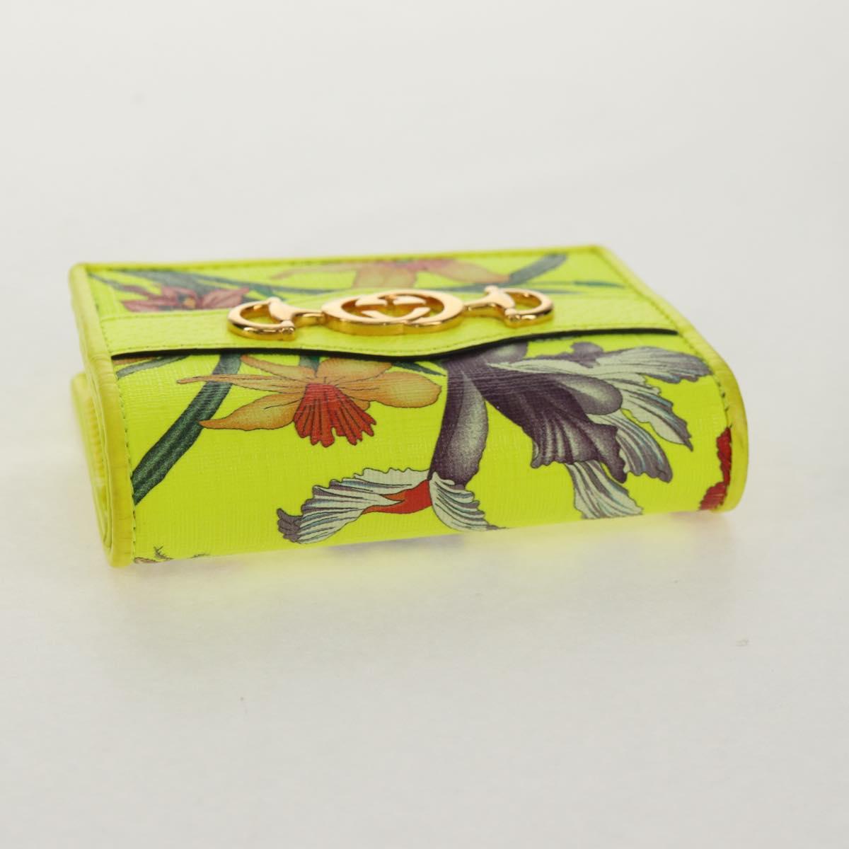GUCCI Floral Bifold Wallet Leather Yellow 536353 Auth 152674A