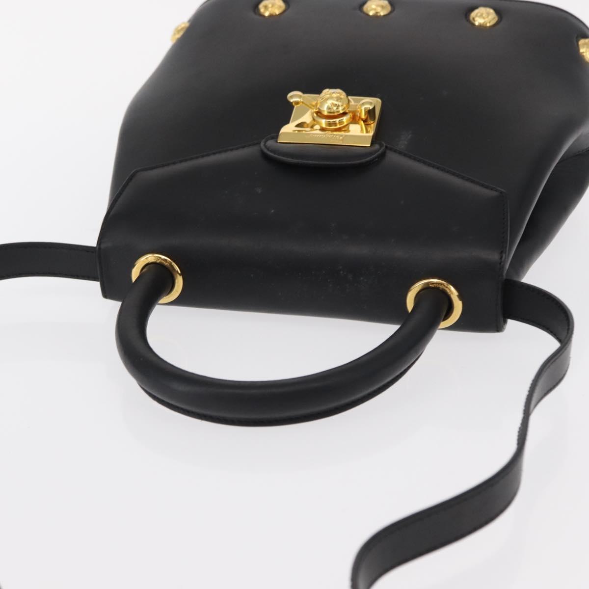 Salvatore Ferragamo Hand Bag Leather 2way Black Gold Auth 152685
