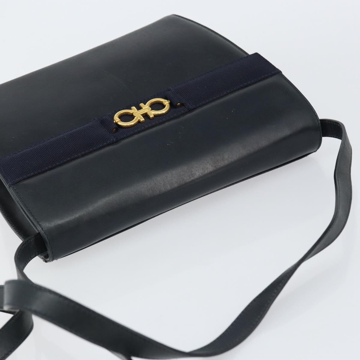 Salvatore Ferragamo Shoulder Bag Leather Black Gold Auth 152686