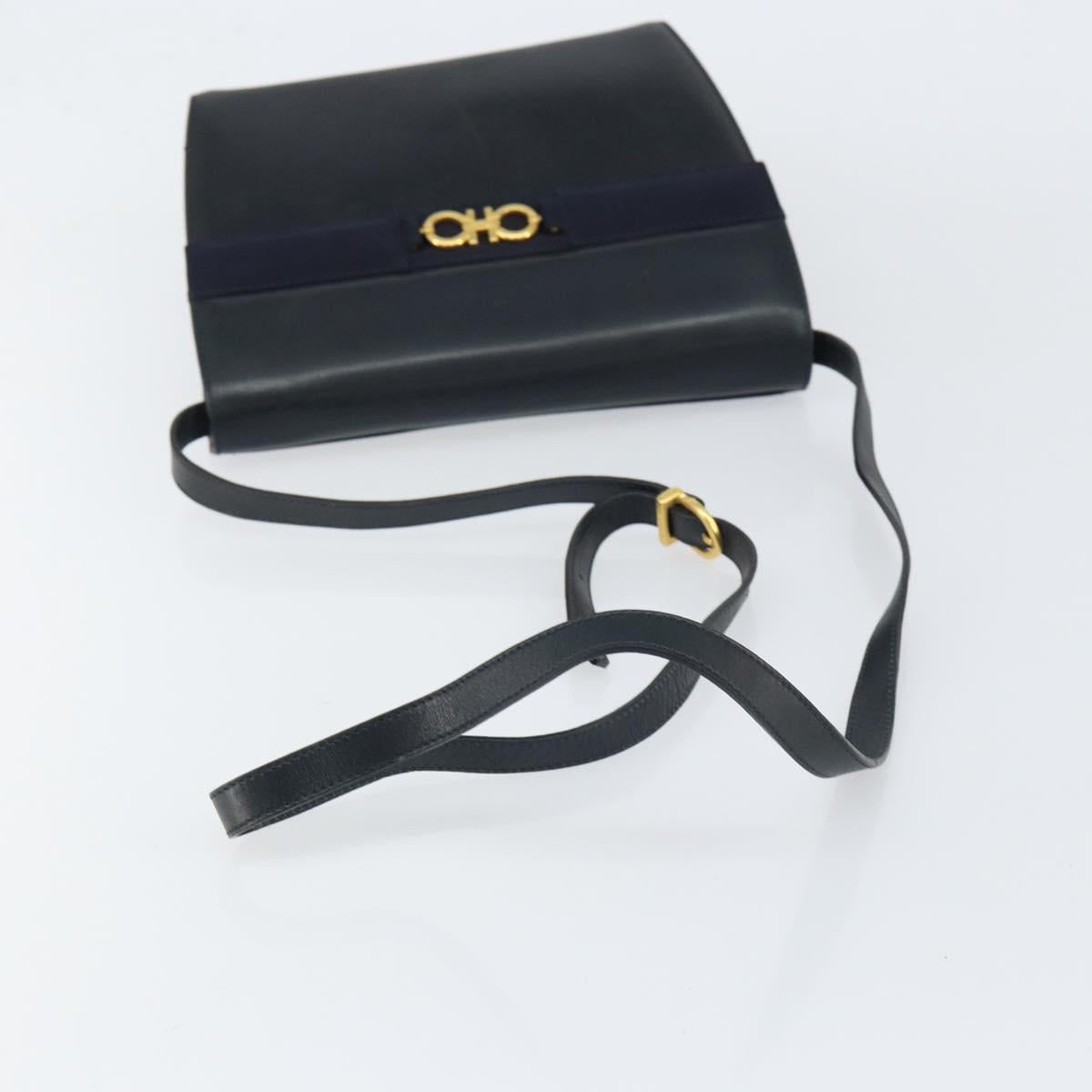 Salvatore Ferragamo Shoulder Bag Leather Black Gold Auth 152686