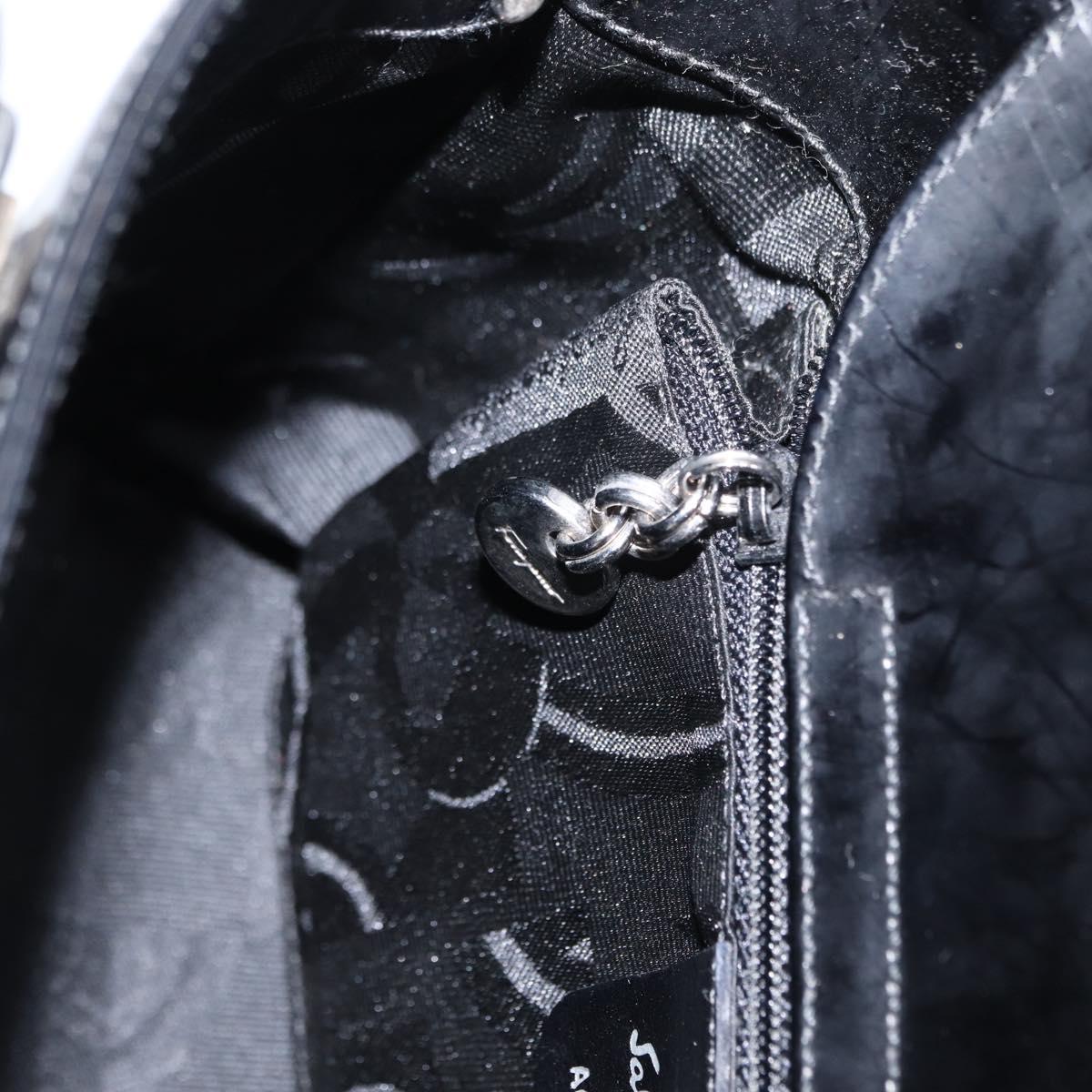 Salvatore Ferragamo Hand Bag Leather 2way Black Silver Auth 152687