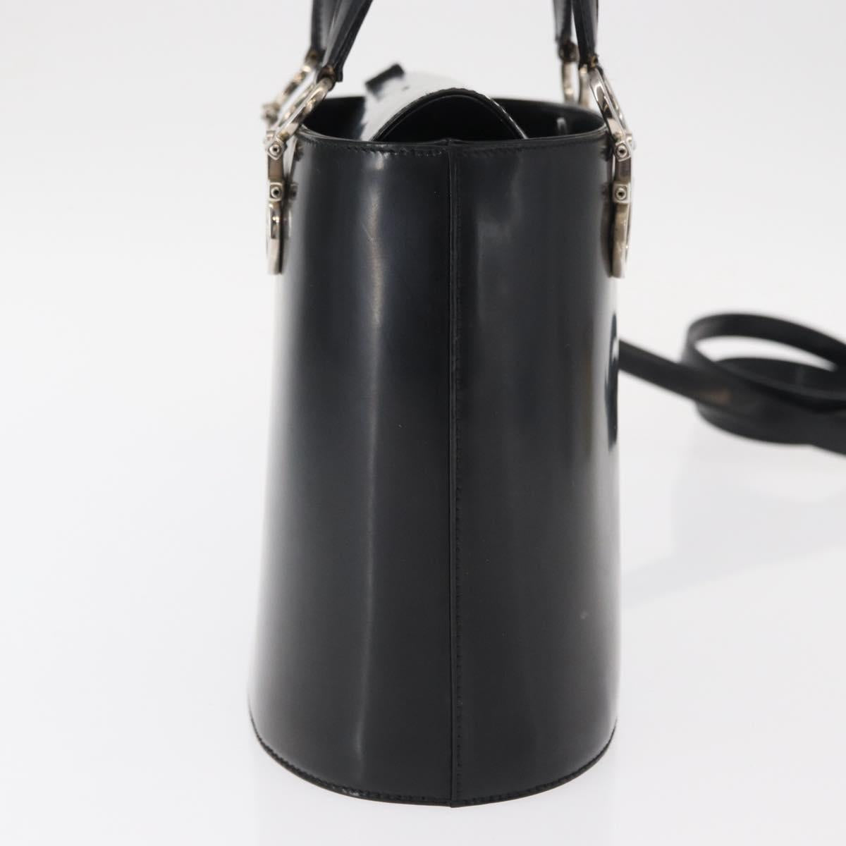 Salvatore Ferragamo Hand Bag Leather 2way Black Silver Auth 152687