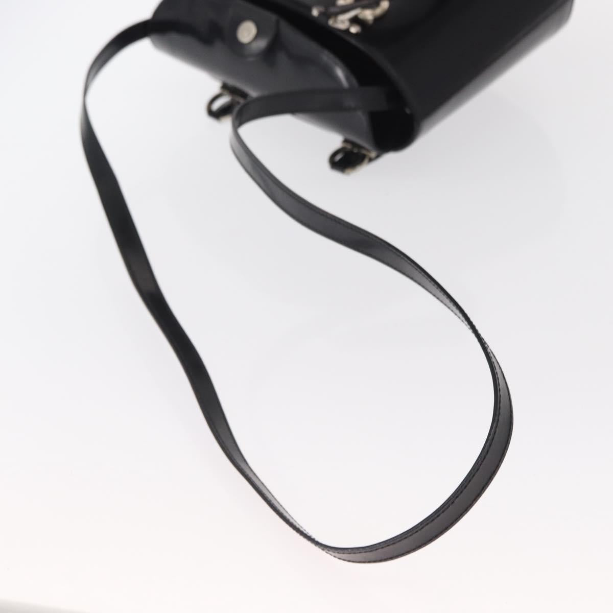 Salvatore Ferragamo Hand Bag Leather 2way Black Silver Auth 152687