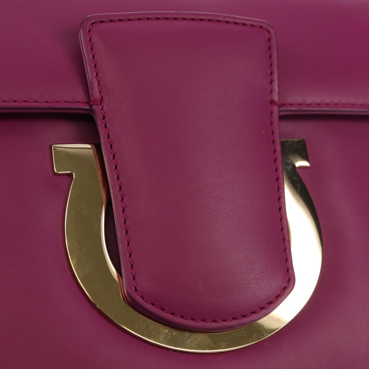 Salvatore Ferragamo Chain Shoulder Bag Leather Purple Gold Auth 152688V