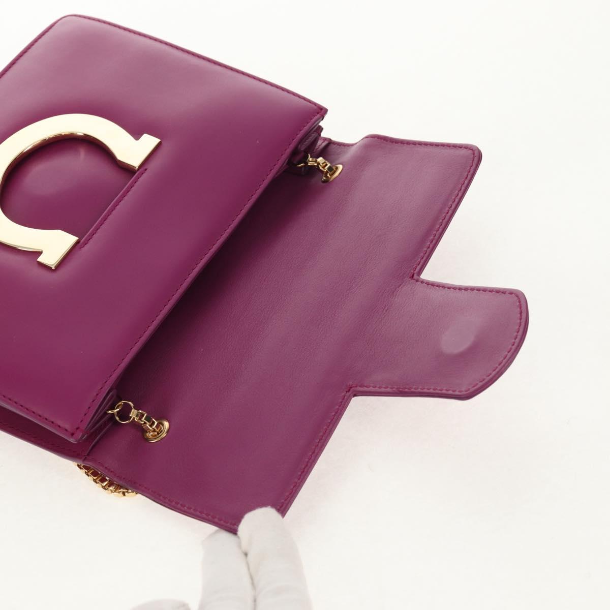 Salvatore Ferragamo Chain Shoulder Bag Leather Purple Gold Auth 152688V