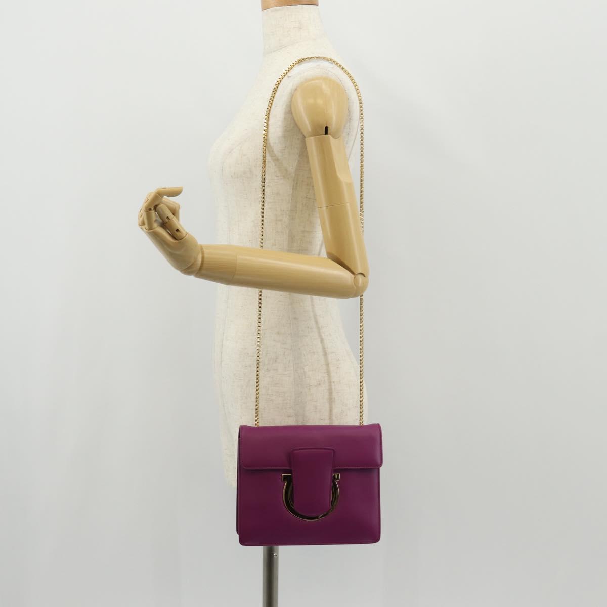 Salvatore Ferragamo Chain Shoulder Bag Leather Purple Gold Auth 152688V