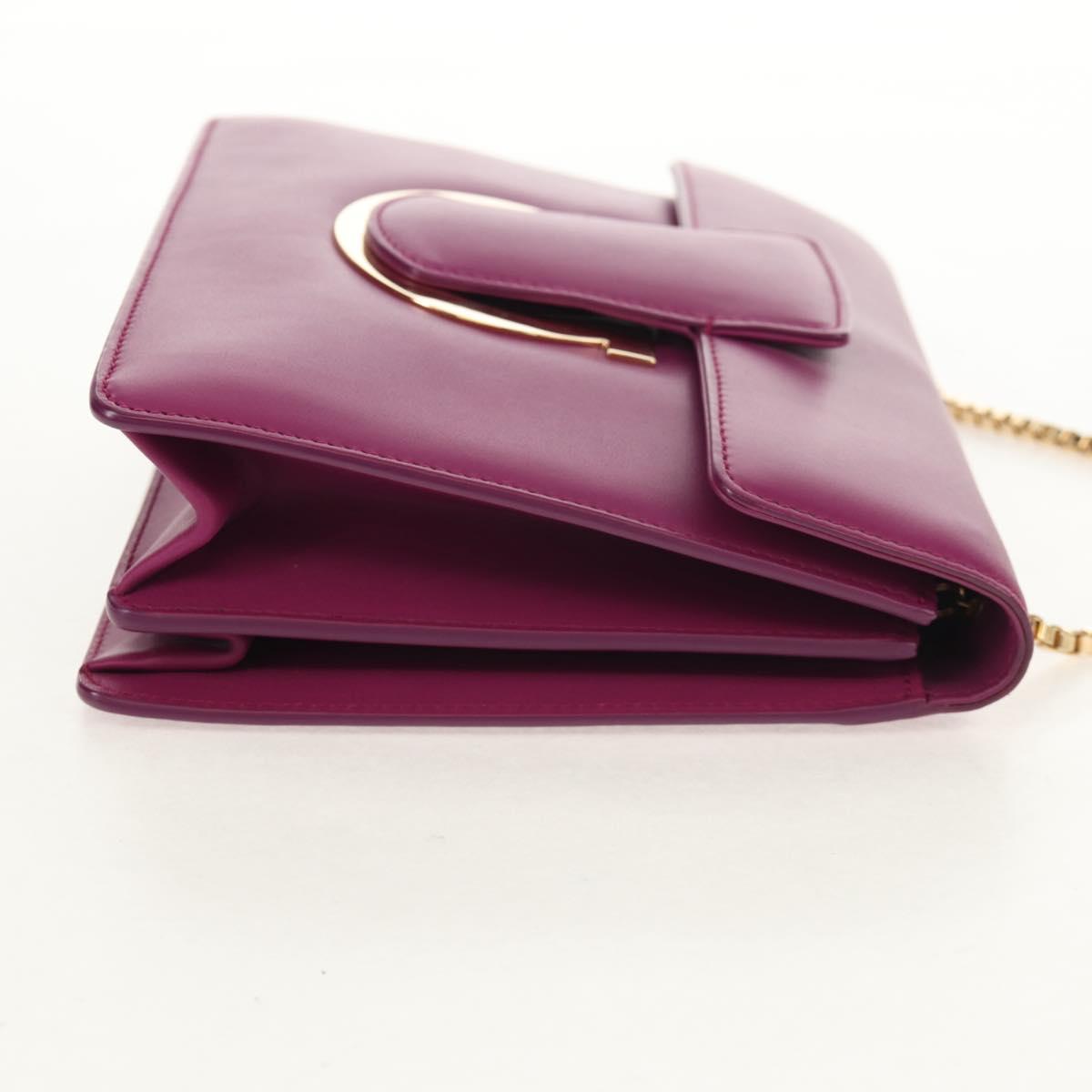 Salvatore Ferragamo Chain Shoulder Bag Leather Purple Gold Auth 152688V
