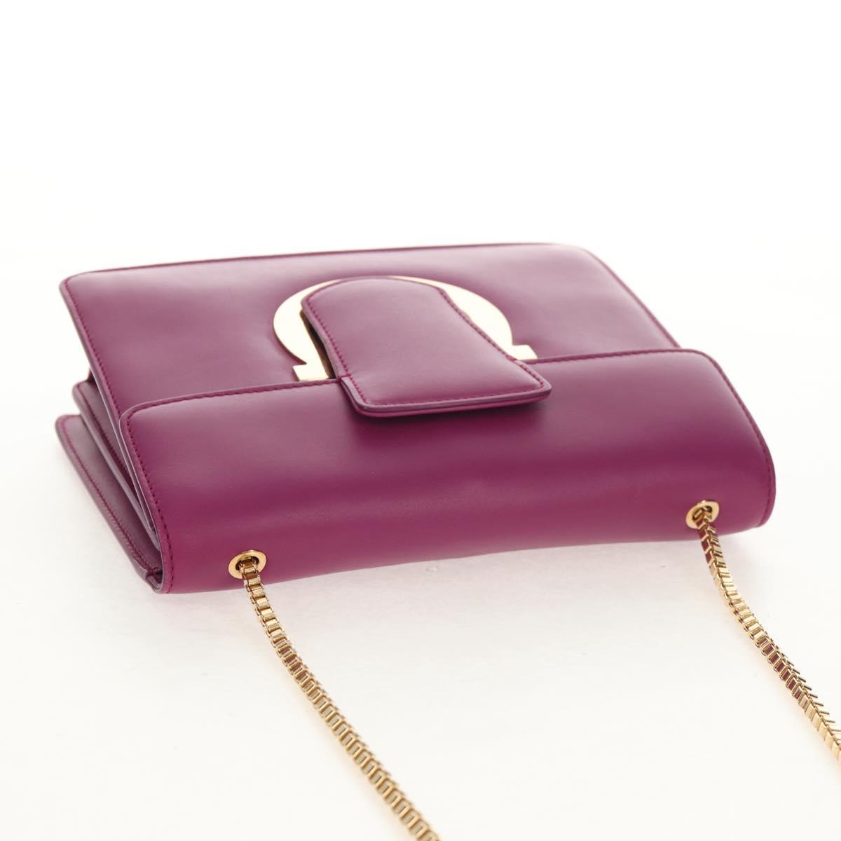 Salvatore Ferragamo Chain Shoulder Bag Leather Purple Gold Auth 152688V