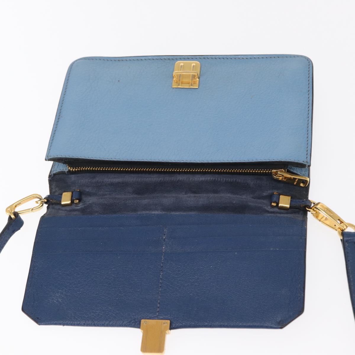Miu Miu Shoulder Bag Leather Blue Gold Auth 152690