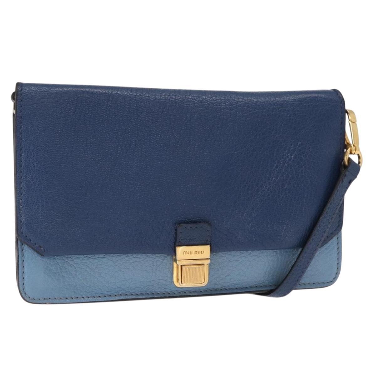 Miu Miu Shoulder Bag Leather Blue Gold Auth 152690