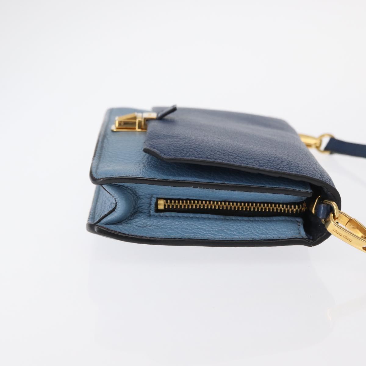 Miu Miu Shoulder Bag Leather Blue Gold Auth 152690