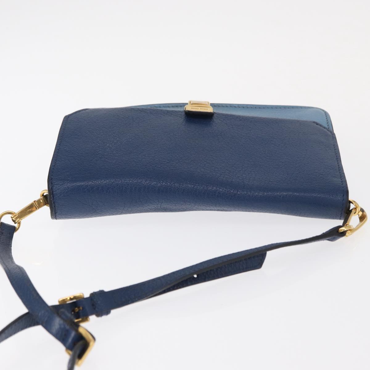 Miu Miu Shoulder Bag Leather Blue Gold Auth 152690