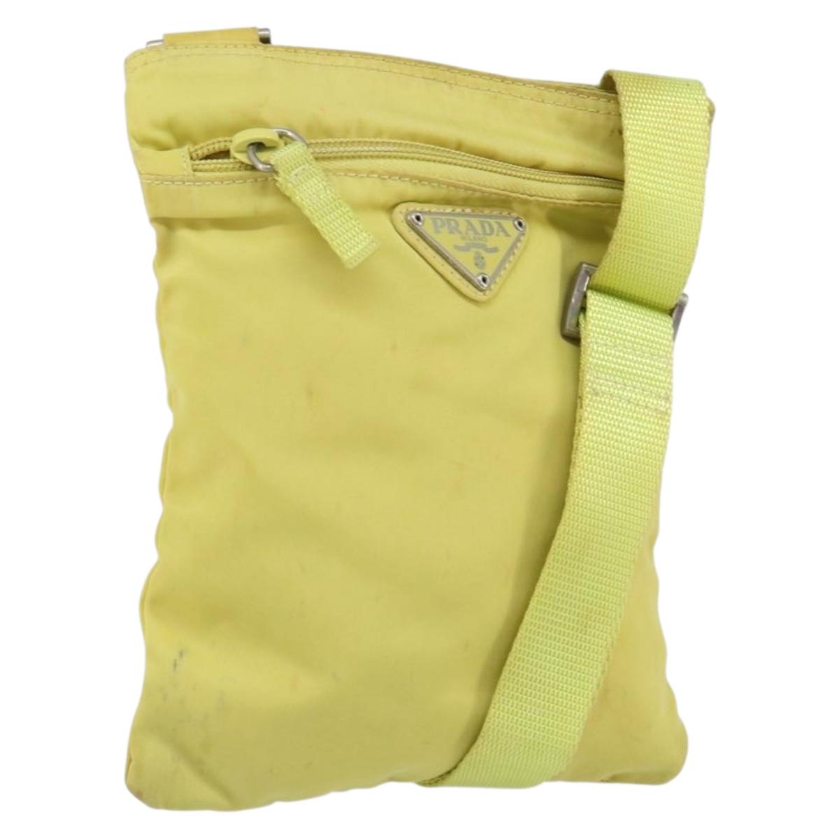 PRADA Shoulder Bag Nylon Yellow Silver Auth 152691