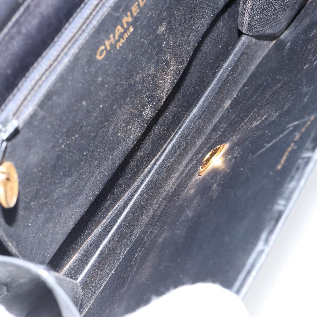 CHANEL Chain Shoulder Bag Patent leather Black Gold CC Auth 152693