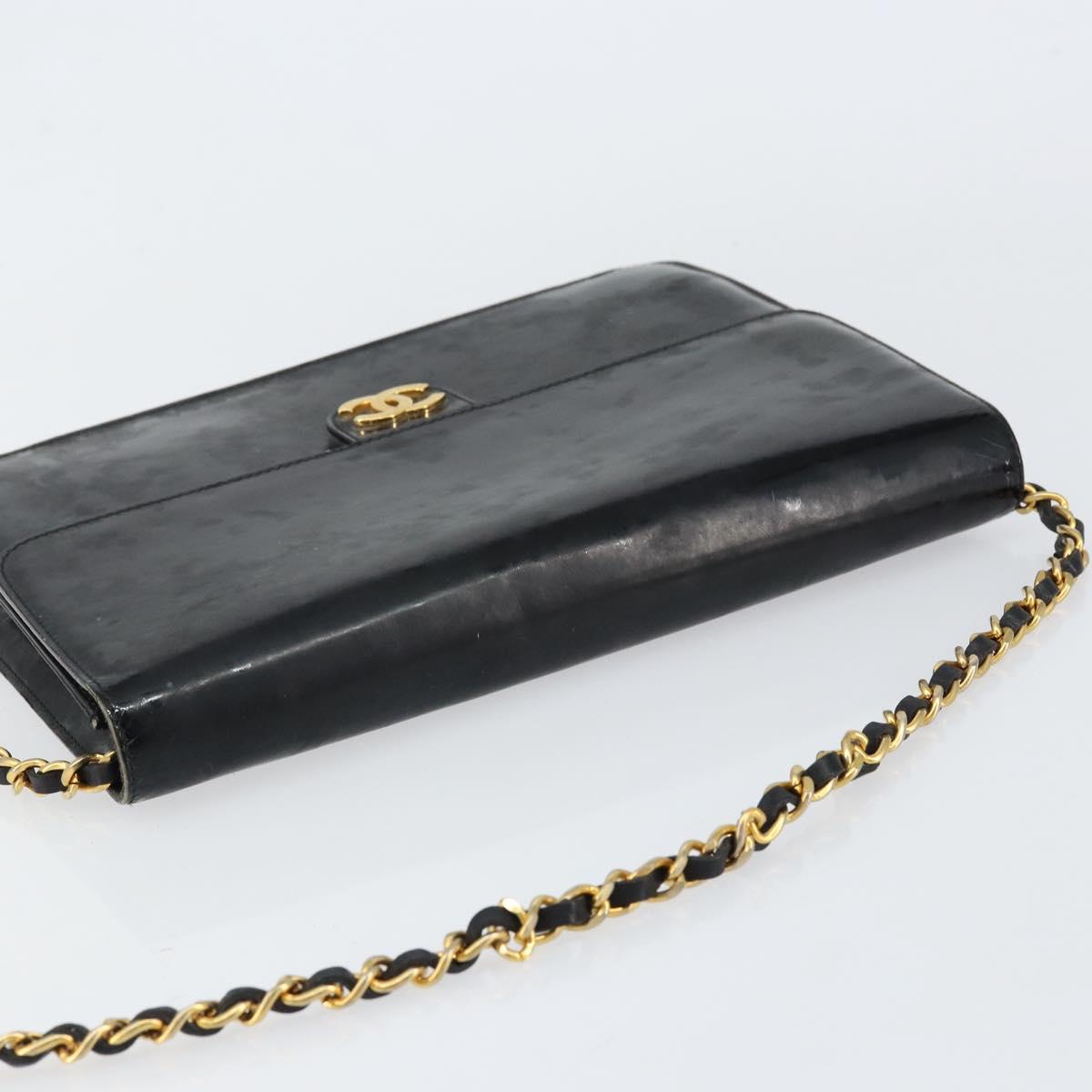CHANEL Chain Shoulder Bag Patent leather Black Gold CC Auth 152693
