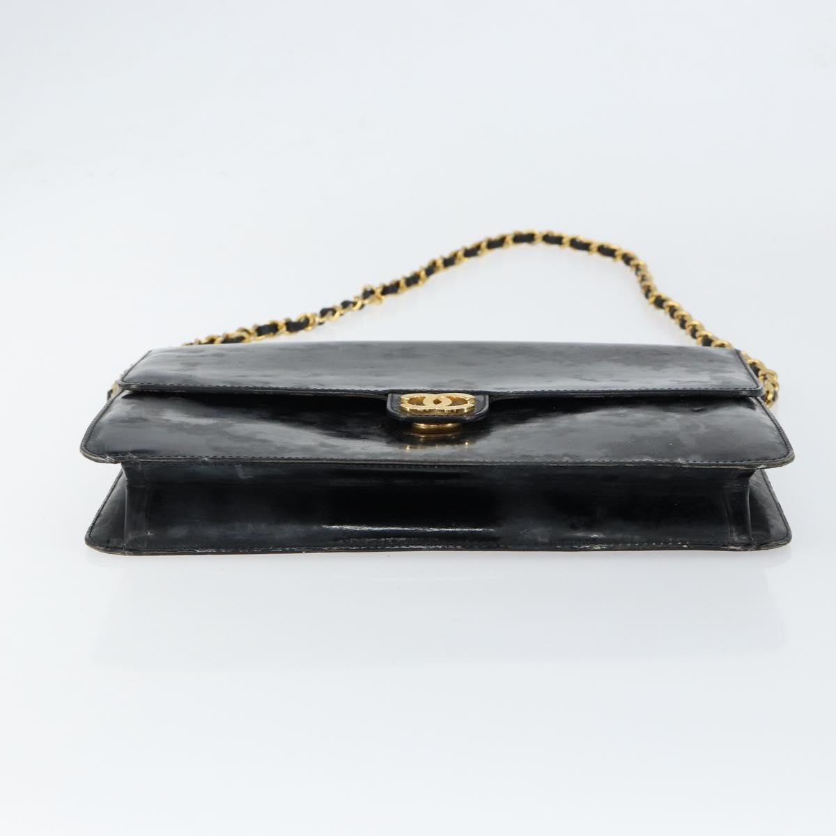 CHANEL Chain Shoulder Bag Patent leather Black Gold CC Auth 152693