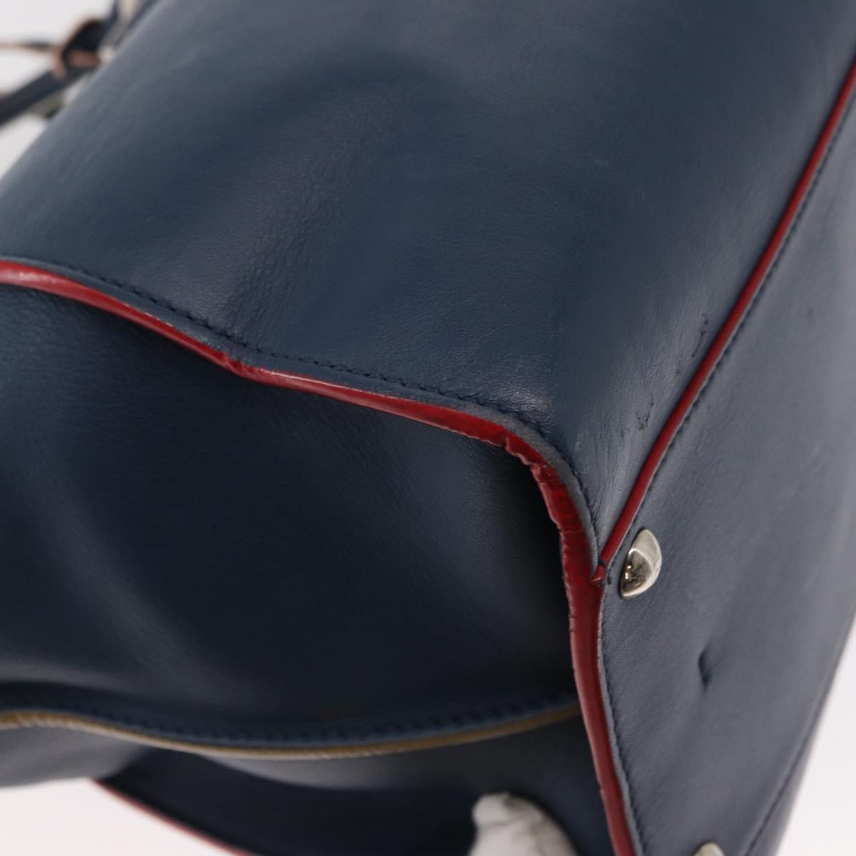 FENDI Trois Jules Hand Bag Leather Navy Silver Auth 152694