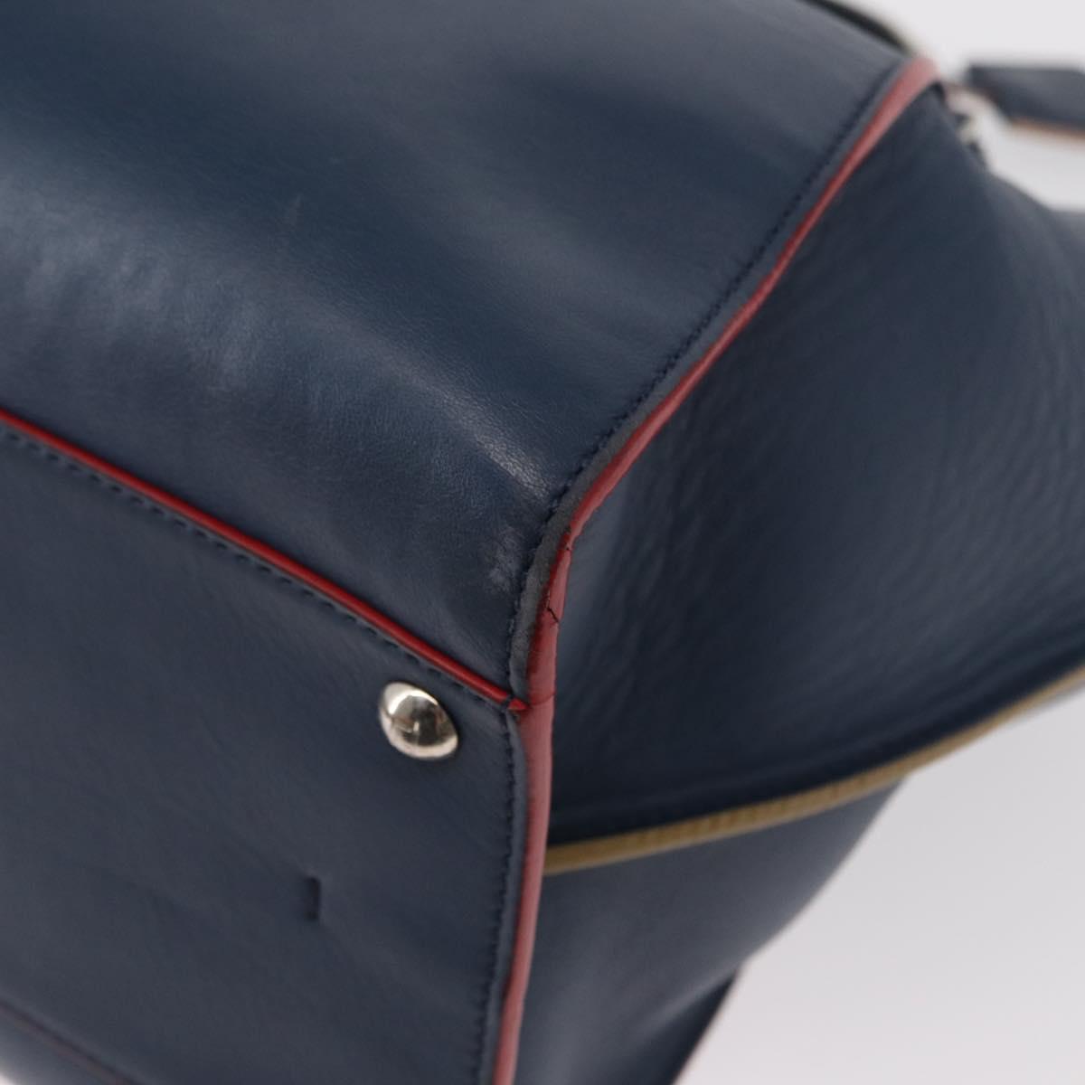 FENDI Trois Jules Hand Bag Leather Navy Silver Auth 152694