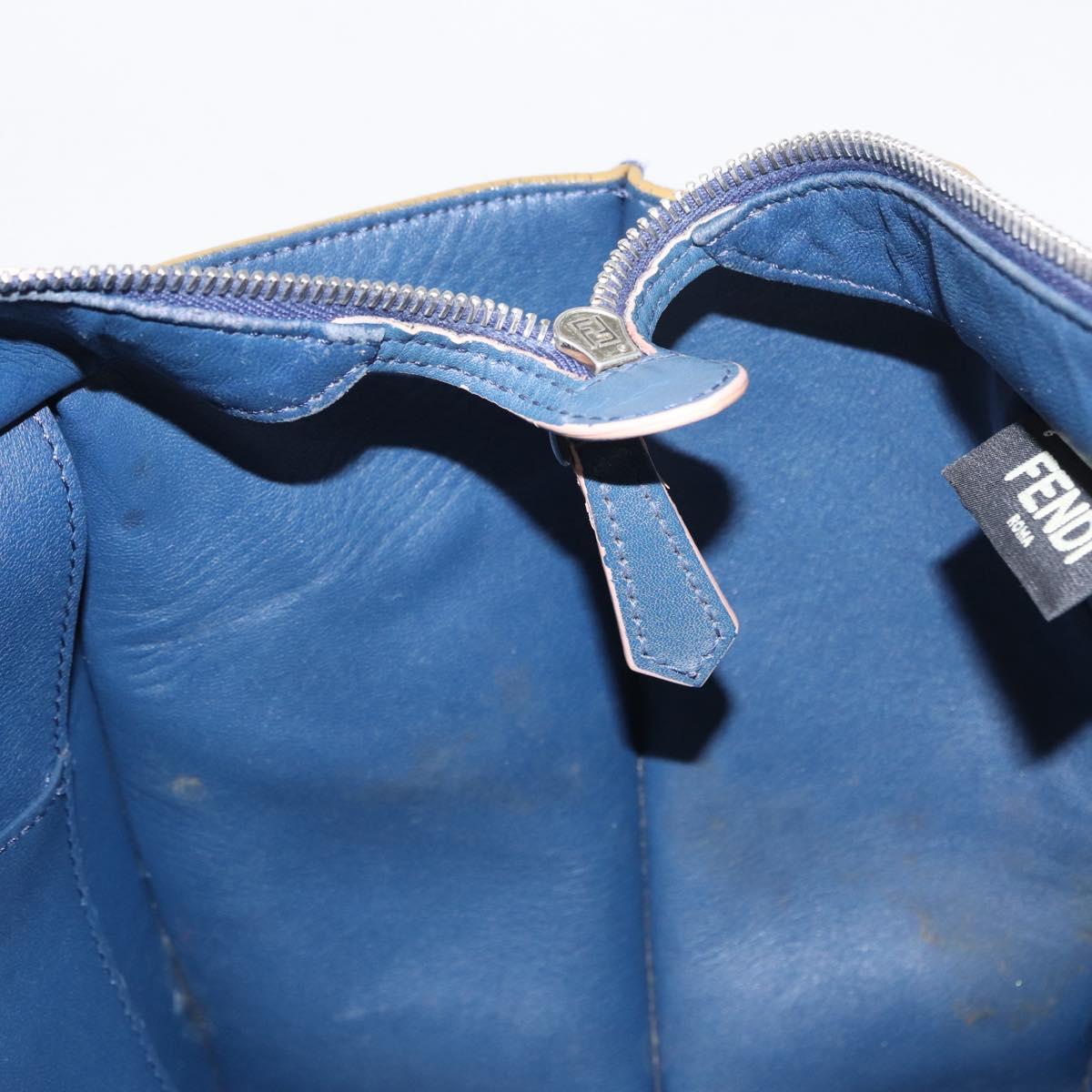 FENDI Trois Jules Hand Bag Leather Navy Silver Auth 152694