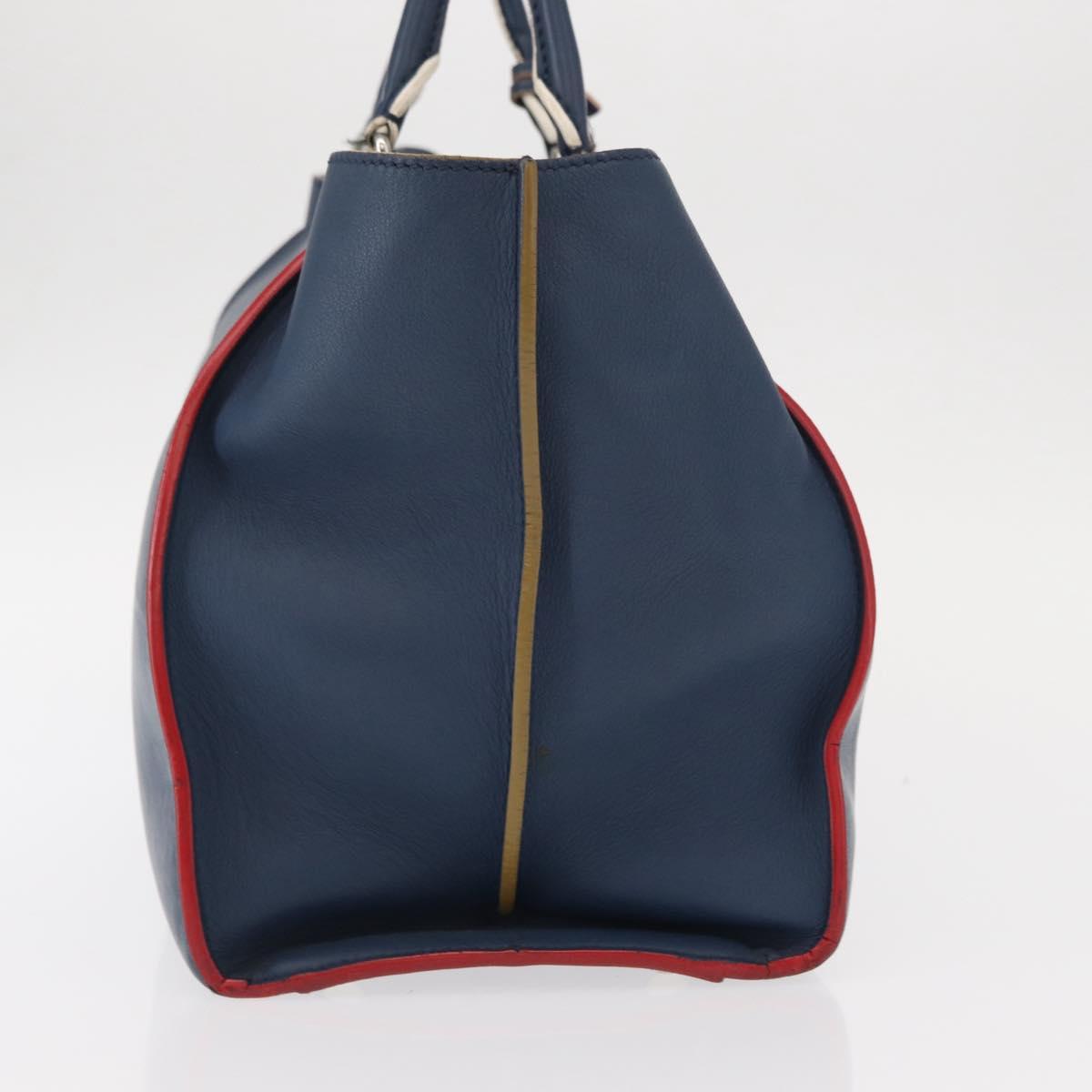 FENDI Trois Jules Hand Bag Leather Navy Silver Auth 152694