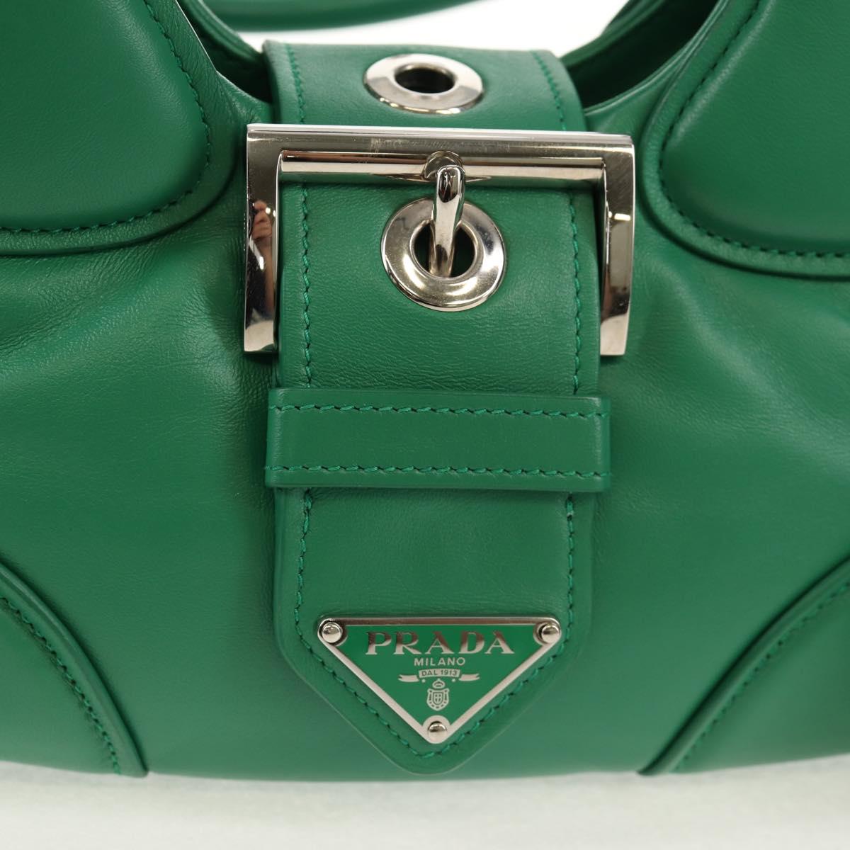 PRADA Moon Bag Hand Bag Leather 2way Green Silver Auth 152696SAM