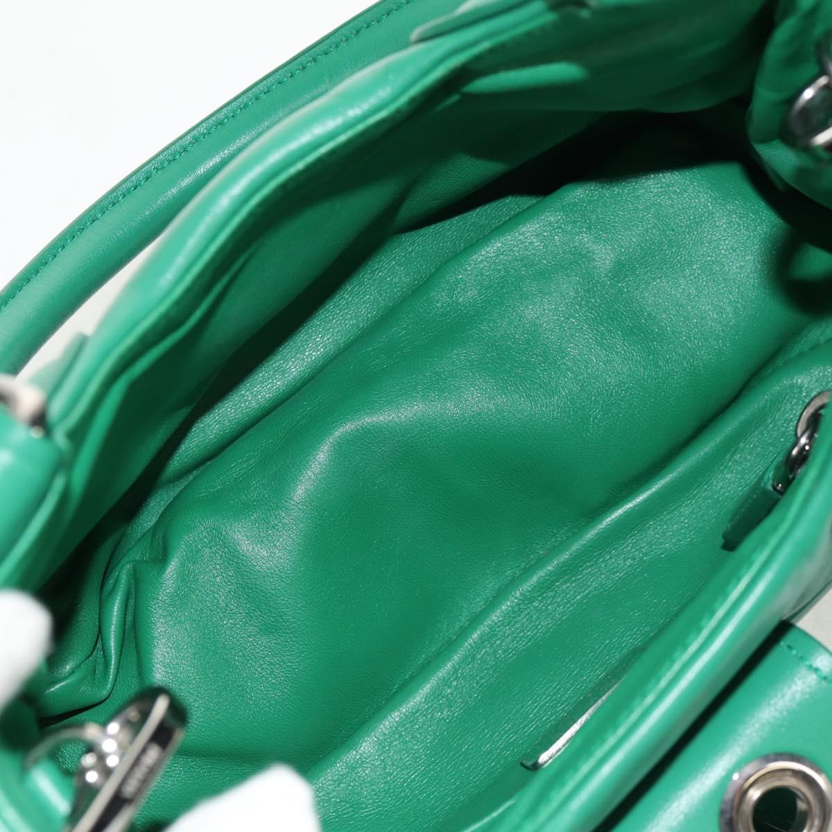 PRADA Moon Bag Hand Bag Leather 2way Green Silver Auth 152696SAM