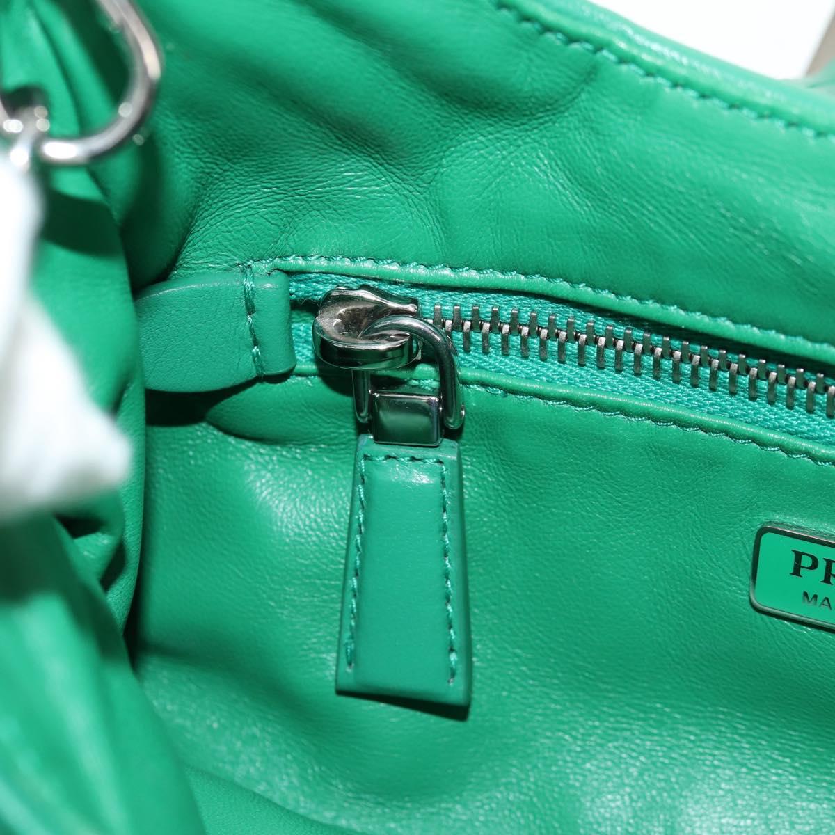 PRADA Moon Bag Hand Bag Leather 2way Green Silver Auth 152696SAM