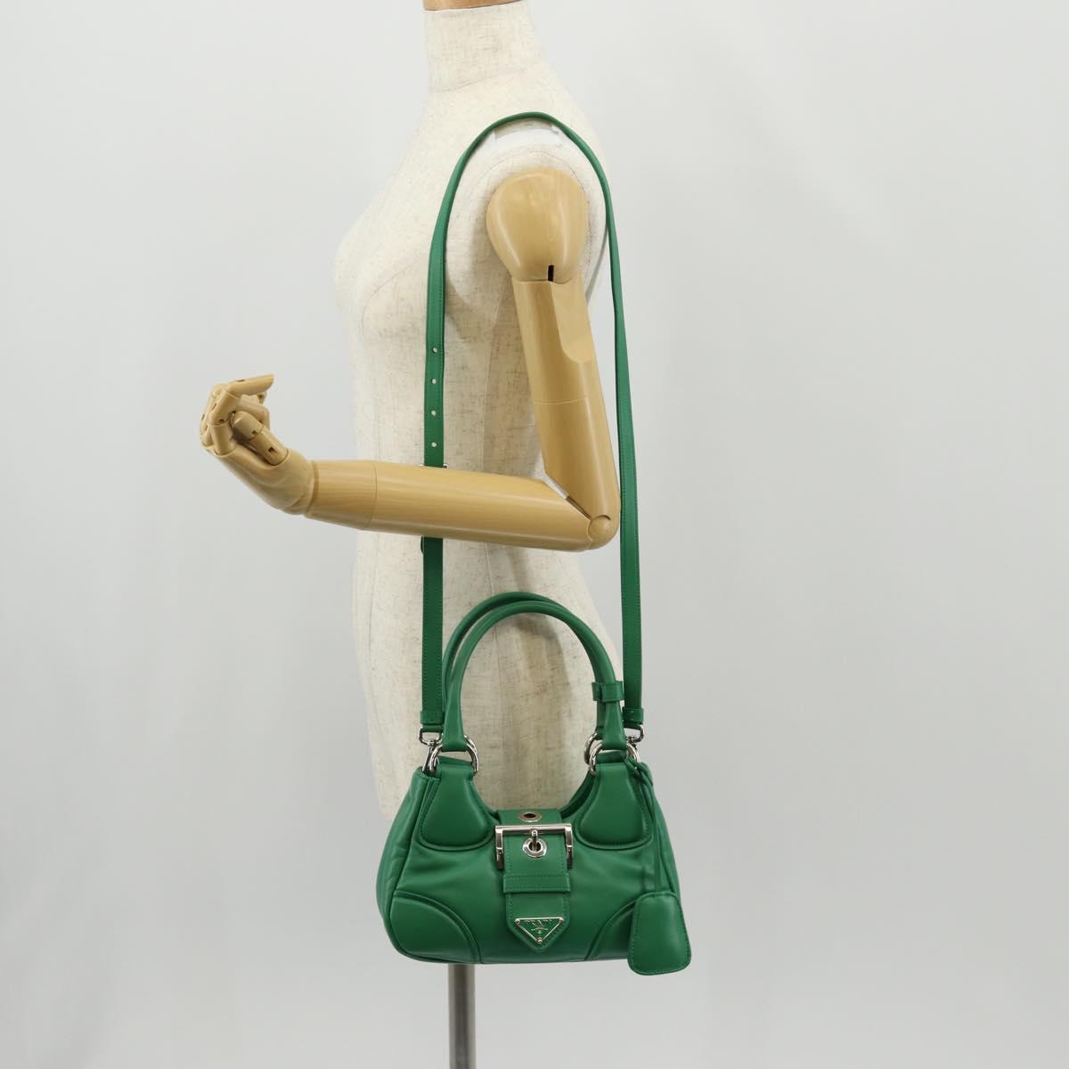 PRADA Moon Bag Hand Bag Leather 2way Green Silver Auth 152696SAM