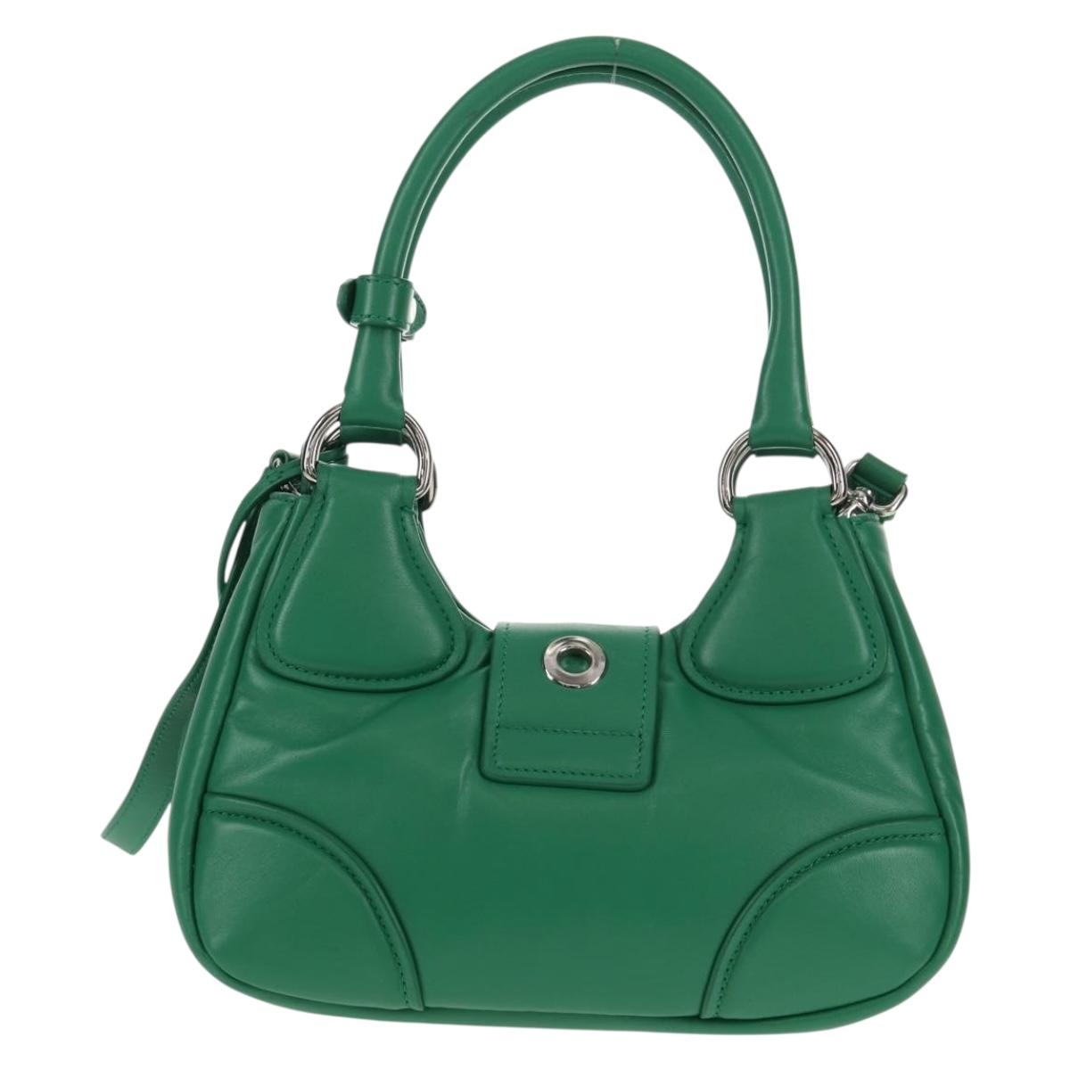PRADA Moon Bag Hand Bag Leather 2way Green Silver Auth 152696SAM