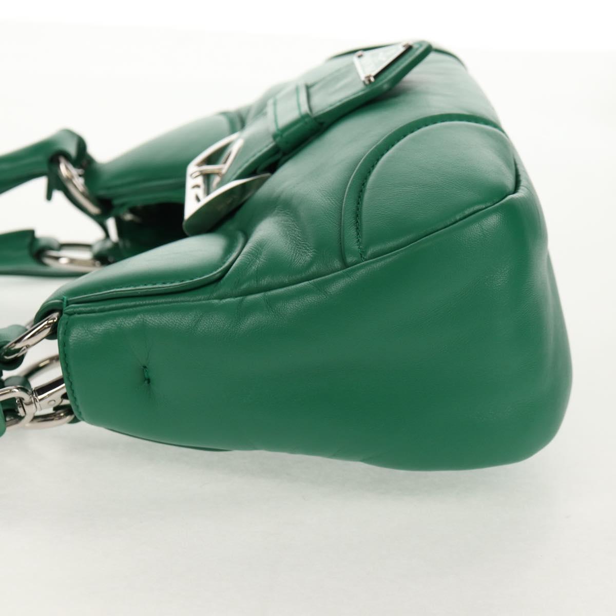 PRADA Moon Bag Hand Bag Leather 2way Green Silver Auth 152696SAM