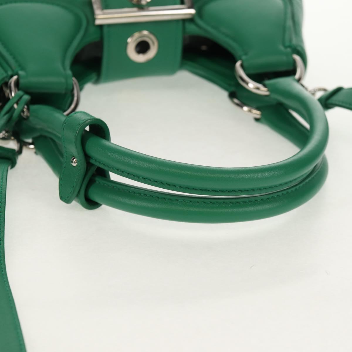 PRADA Moon Bag Hand Bag Leather 2way Green Silver Auth 152696SAM