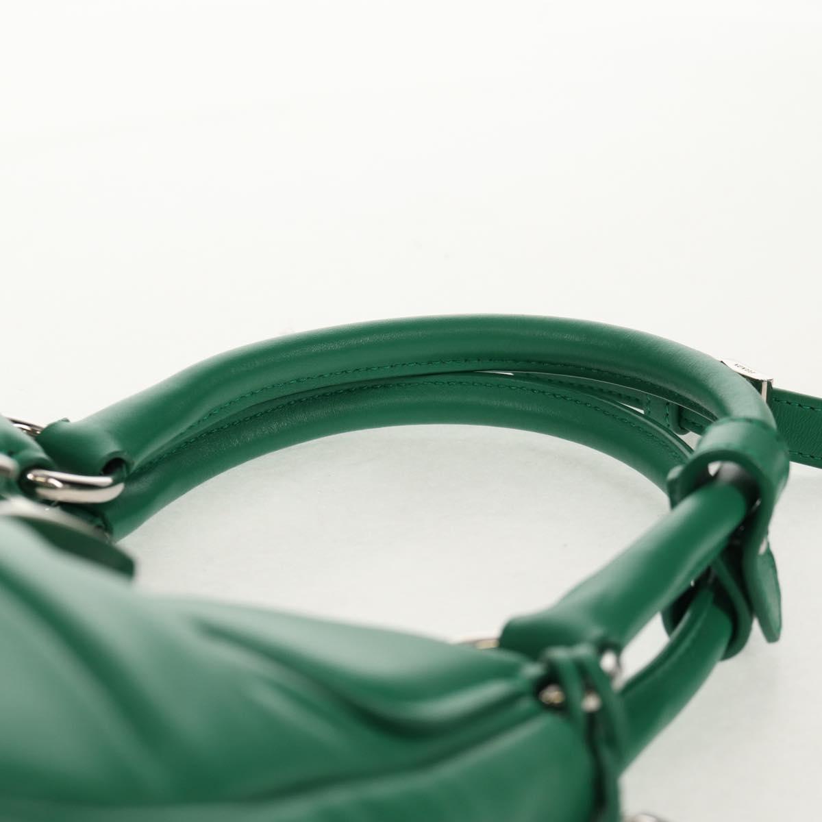 PRADA Moon Bag Hand Bag Leather 2way Green Silver Auth 152696SAM