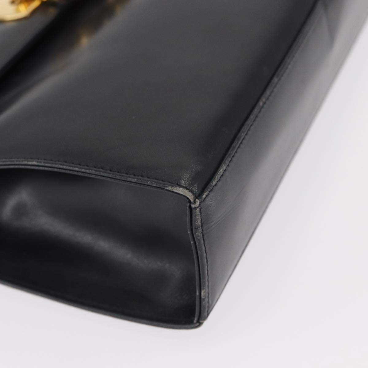 Salvatore Ferragamo Gancini Chain Shoulder Bag Leather Navy Gold Auth 152720