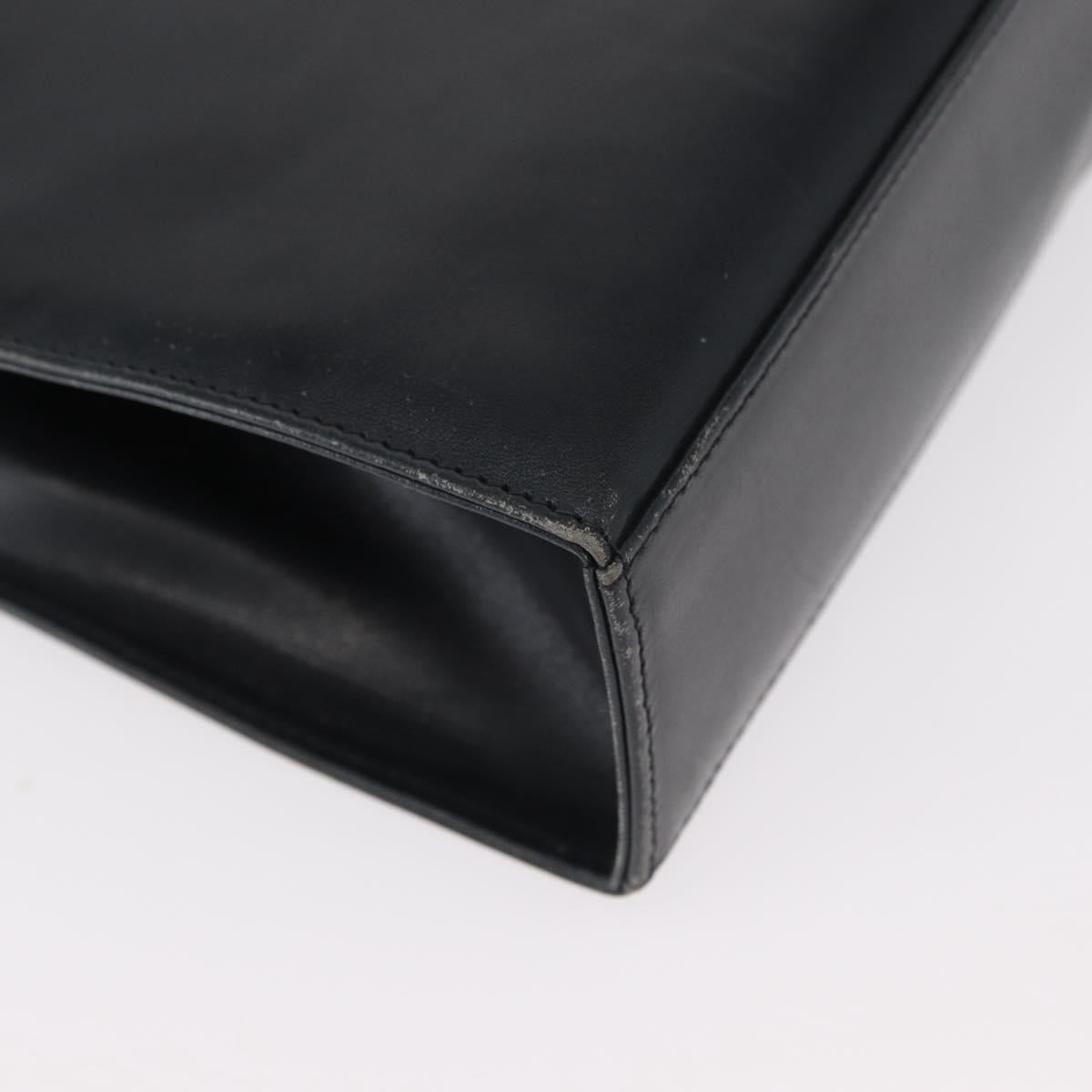 Salvatore Ferragamo Gancini Chain Shoulder Bag Leather Navy Gold Auth 152720