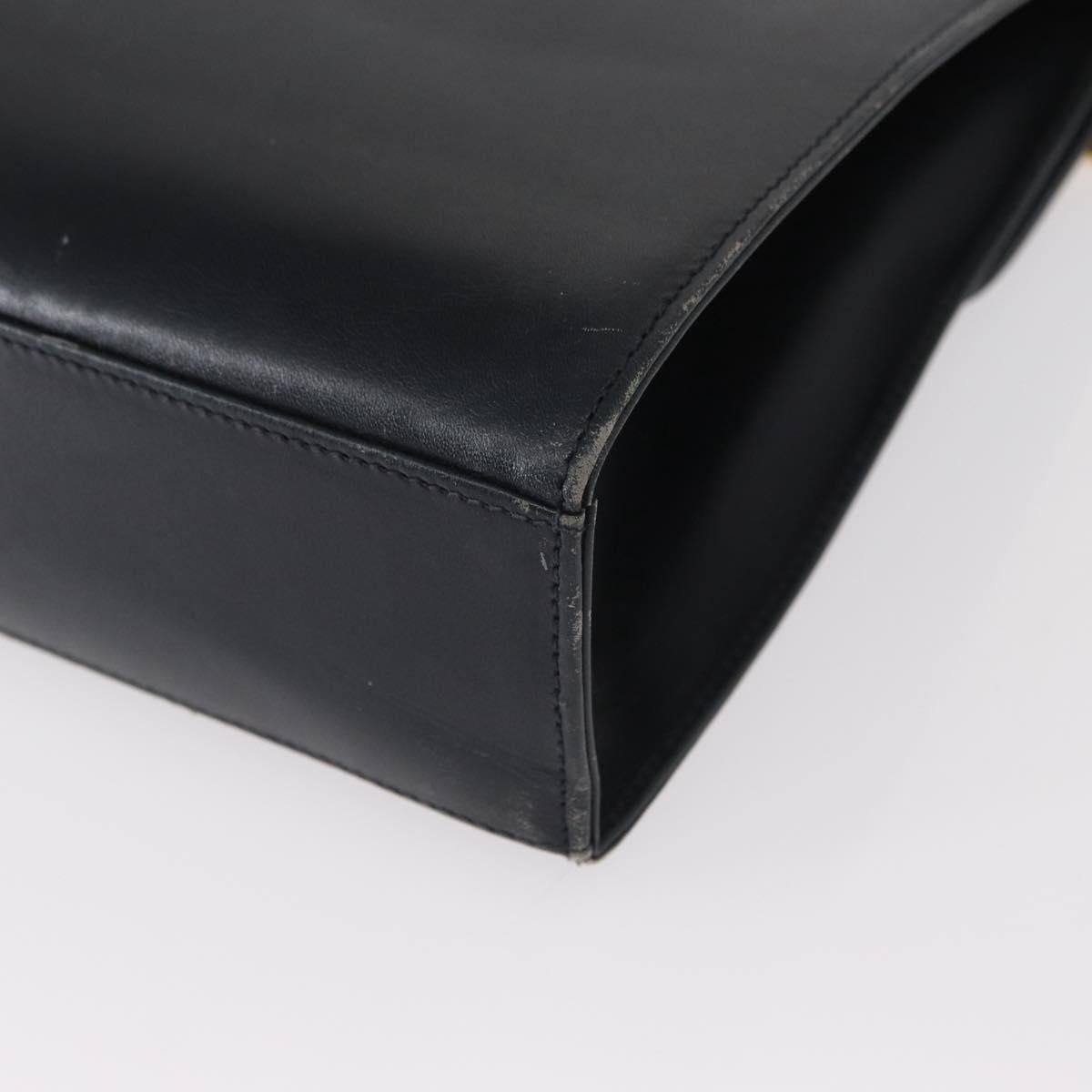 Salvatore Ferragamo Gancini Chain Shoulder Bag Leather Navy Gold Auth 152720