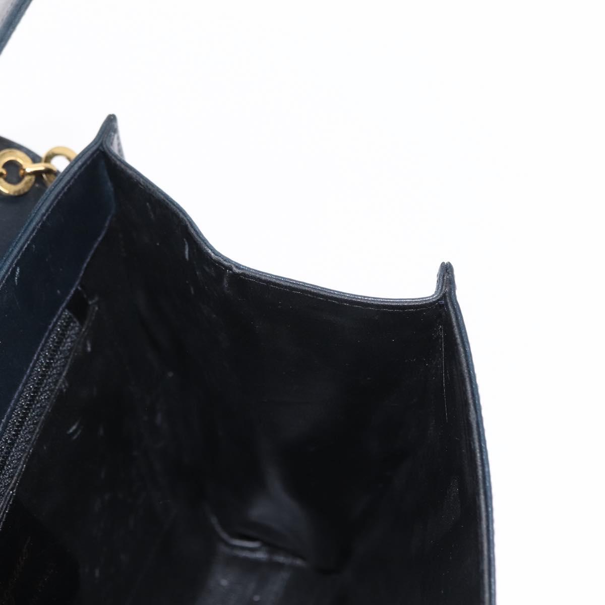Salvatore Ferragamo Gancini Chain Shoulder Bag Leather Navy Gold Auth 152720