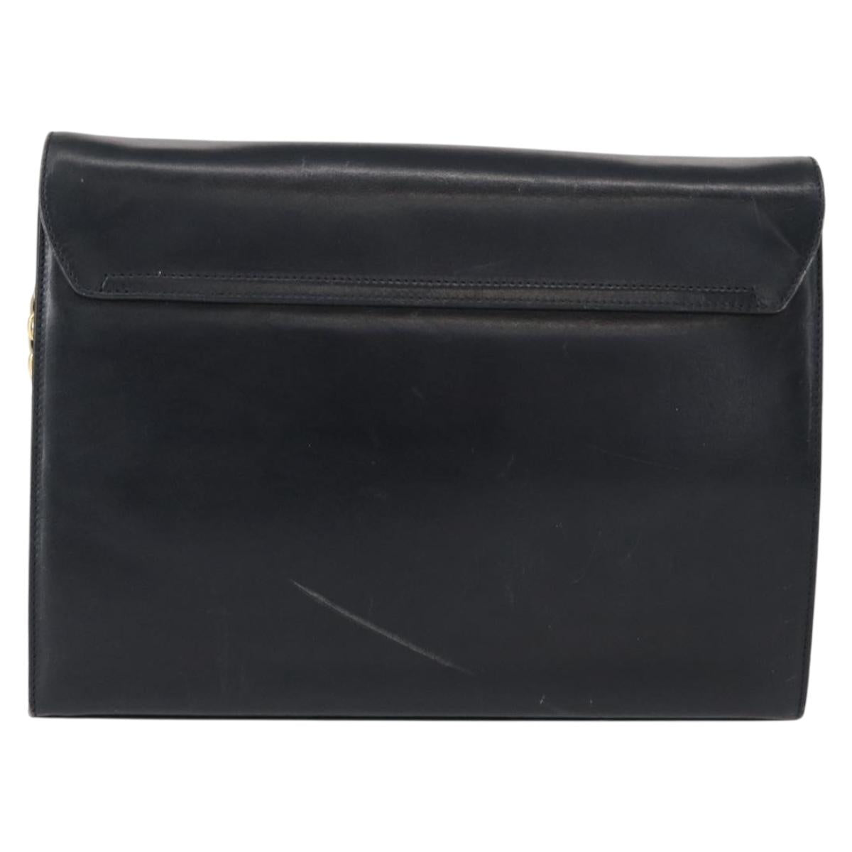 Salvatore Ferragamo Gancini Chain Shoulder Bag Leather Navy Gold Auth 152720