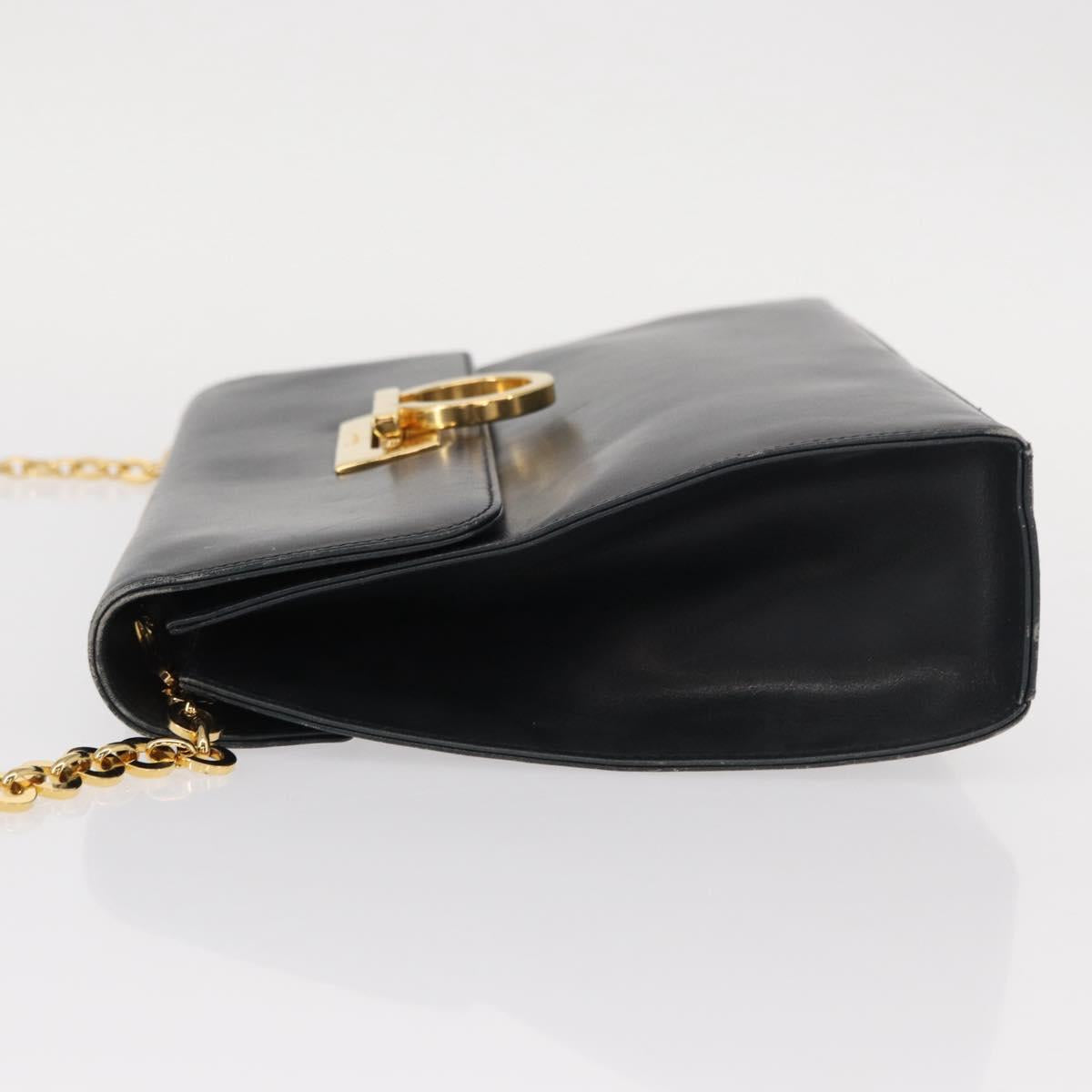 Salvatore Ferragamo Gancini Chain Shoulder Bag Leather Navy Gold Auth 152720