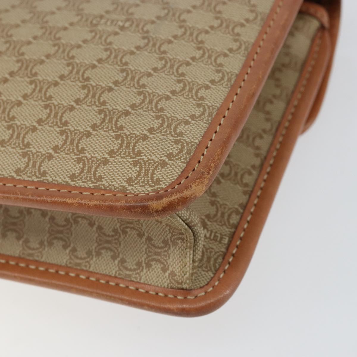 CELINE Macadam Canvas Shoulder Bag PVC Leather Beige Gold Auth 152722