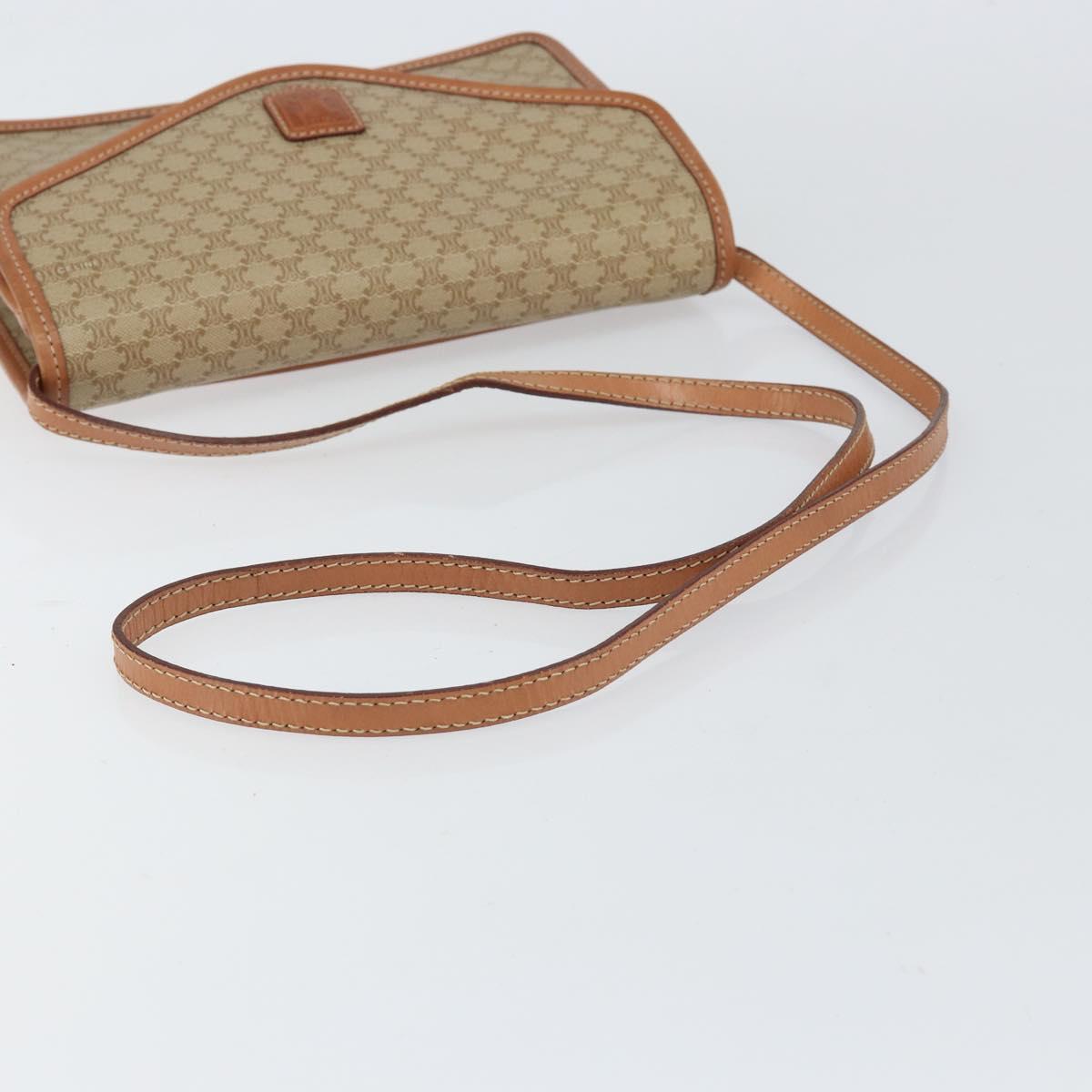 CELINE Macadam Canvas Shoulder Bag PVC Leather Beige Gold Auth 152722