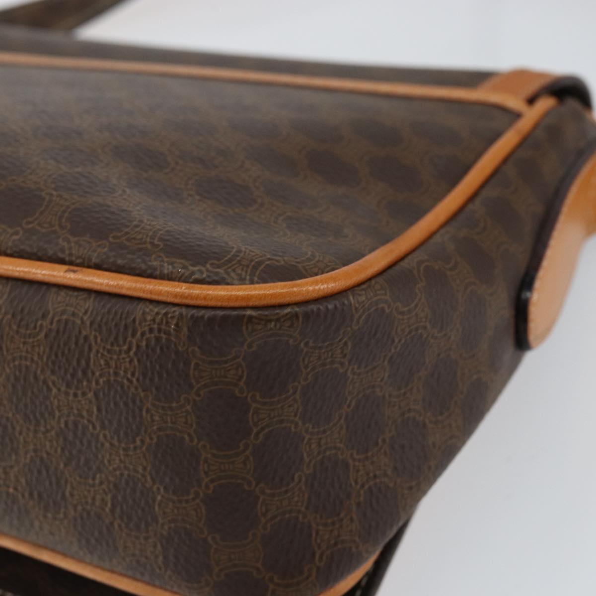 CELINE Macadam Canvas Shoulder Bag PVC Leather Brown Gold Auth 152723