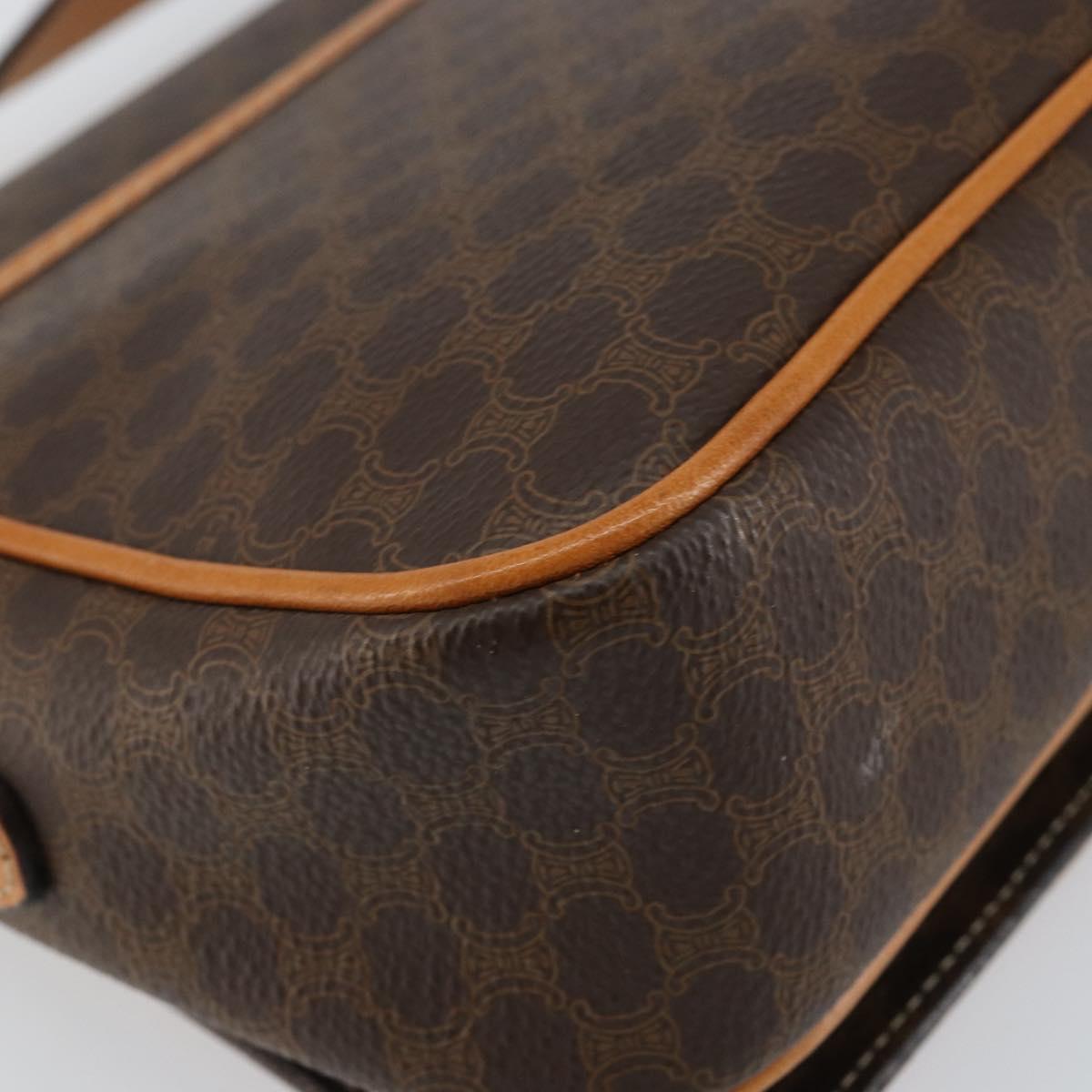 CELINE Macadam Canvas Shoulder Bag PVC Leather Brown Gold Auth 152723