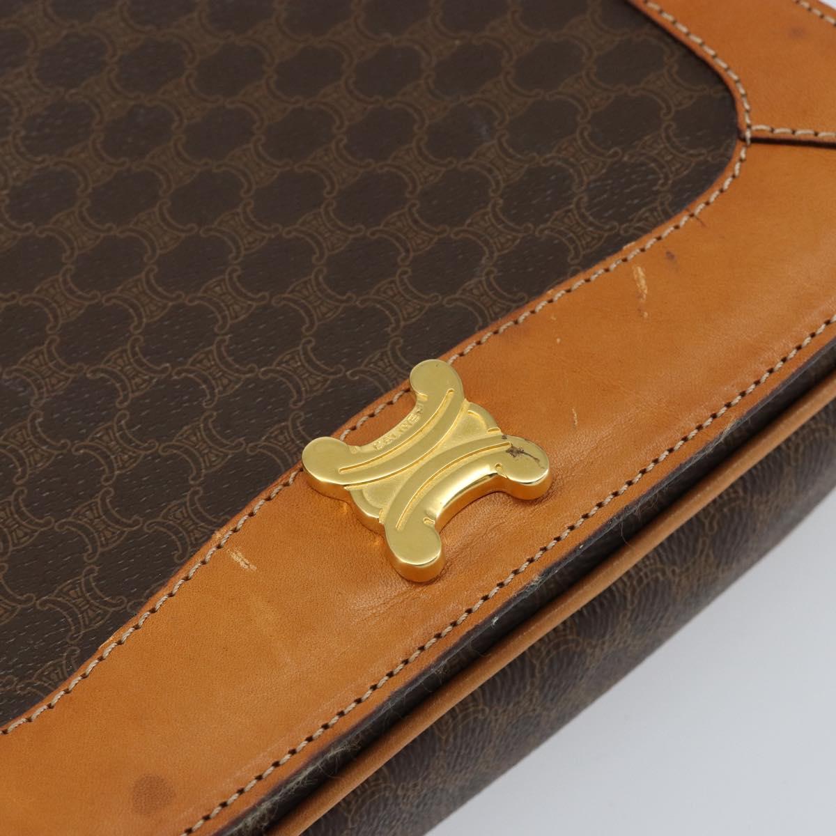 CELINE Macadam Canvas Shoulder Bag PVC Leather Brown Gold Auth 152723